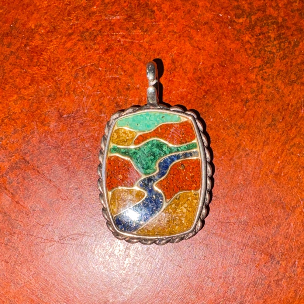 Carolyn Pollack Beautiful Multicolor Mosaic Pendant reversible